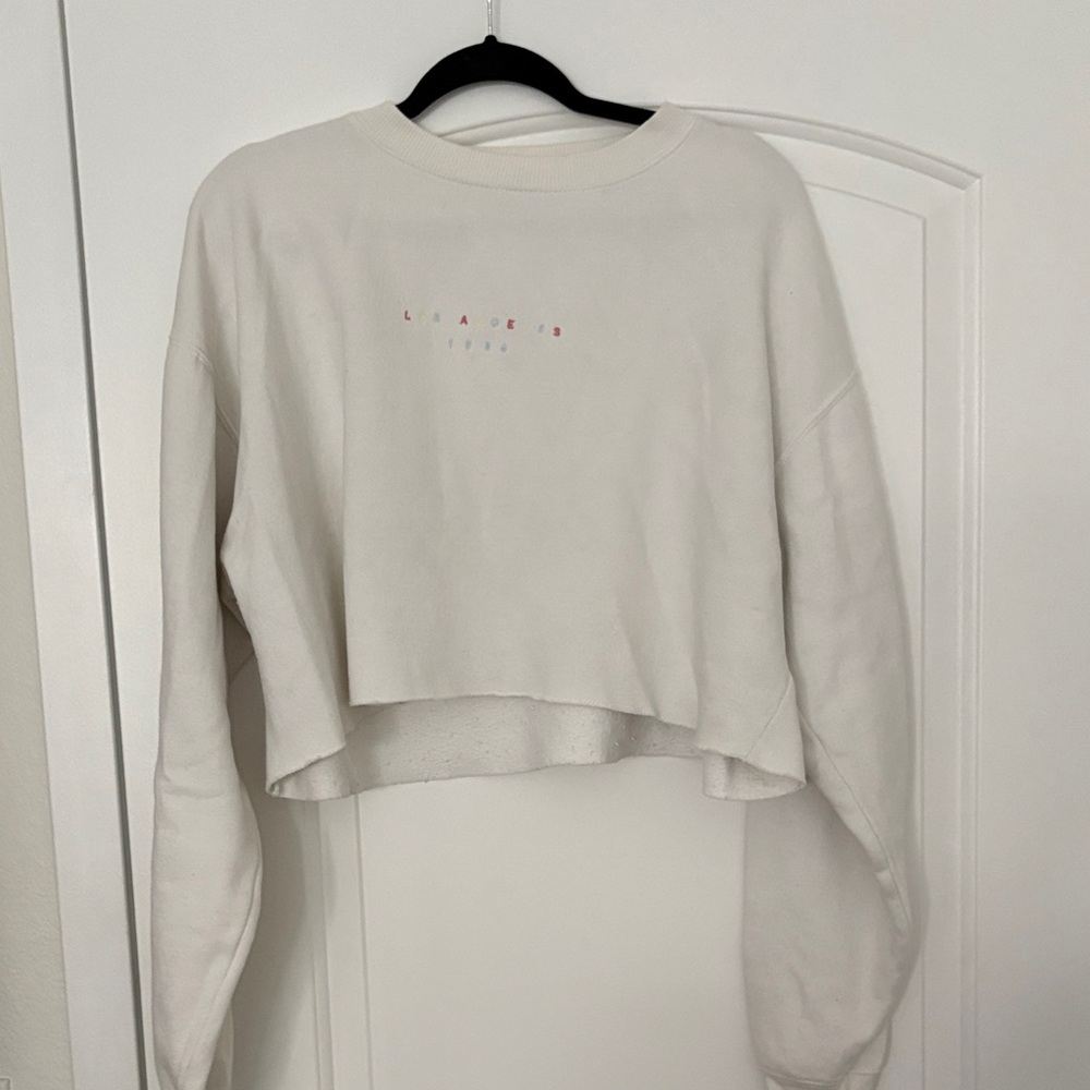 Brandy Melville Cream Cropped Crewneck Sweatshirt